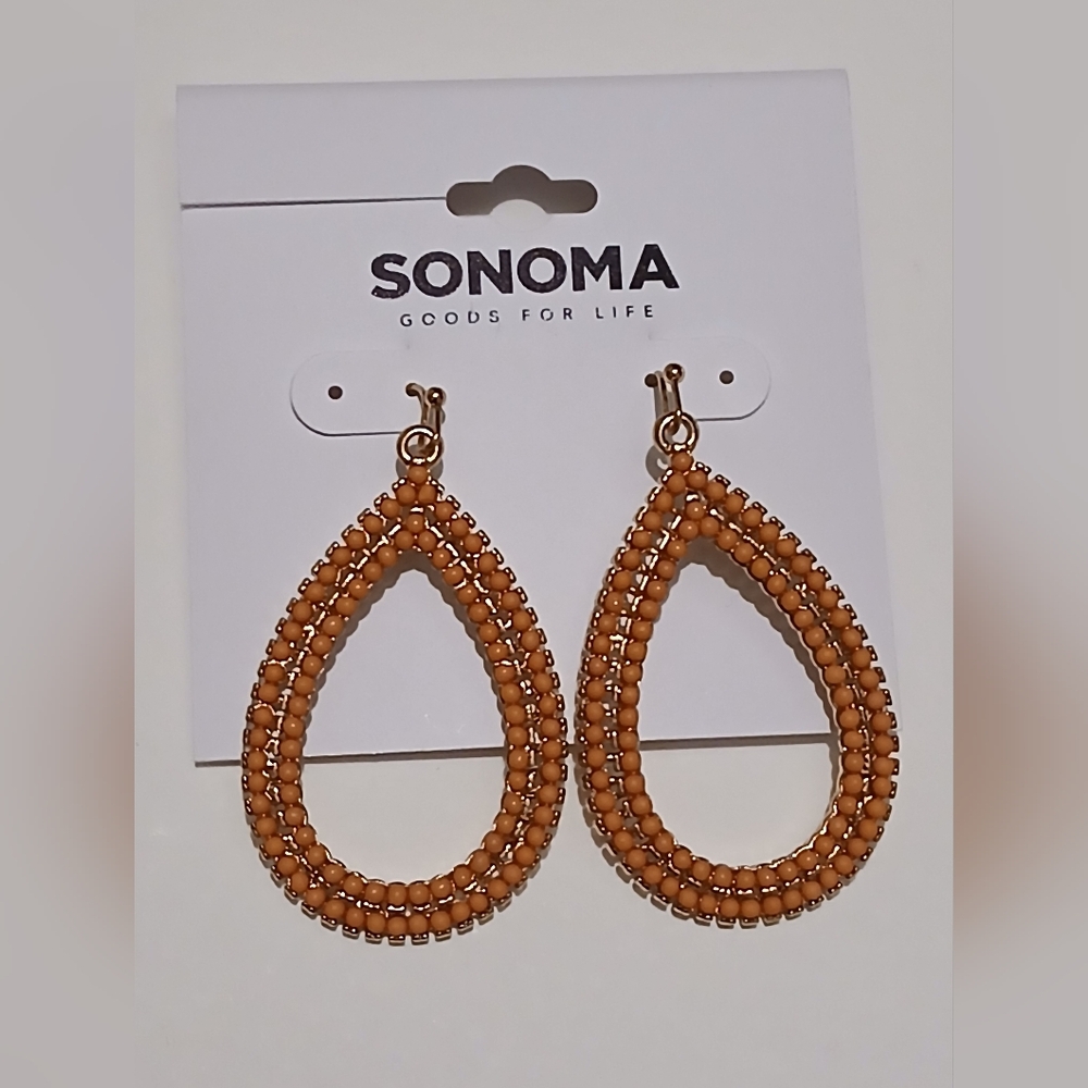 Sonoma Dangle Drop Gold Tone orange Oval  Earrings A20